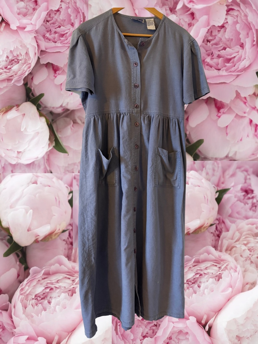 Erika & Co Blue Linen Blend Button Dress Cottagecore VTG
